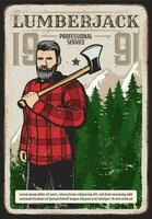 Professional lumberjack works service retro poster vector