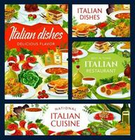 italiano cocina vector platos dibujos animados carteles conjunto