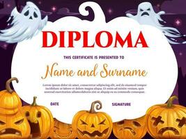 Children diploma with Halloween pumpkin and ghosts vector