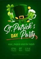 Saint Patrick day party poster, leprechaun hat vector