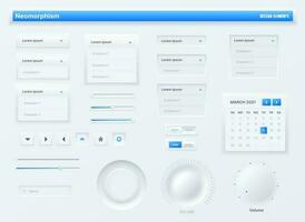 Neumorphic UI, user interface buttons, search bars vector