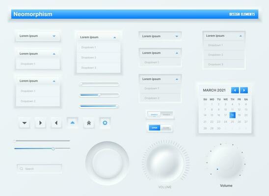 Neumorphic UI, user interface buttons, search bars