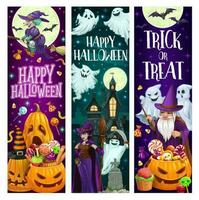 Happy Halloween party cartoon vector banners set