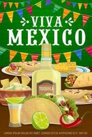 Viva mexico vector póster con mexicano comida comidas