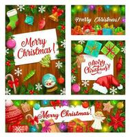 Christmas tree and gifts, winter holiday frames vector