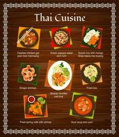 Thai cuisine vector menu, food meals of Thailand