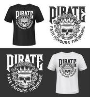 Tshirt print with skull in crown isolated mockup vector