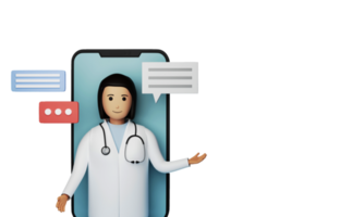 3d rendere di femmina medico dando in linea consultazione attraverso smartphone. png