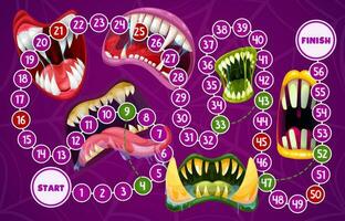 Halloween monsters board game, children activity vector