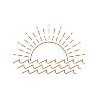 Sunset or sunrise boho logo, sun and sea icon vector