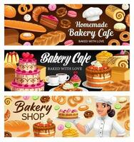 Bakery shop desserts, cakes pastry vector banners