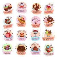 Sweets, desserts, ice cream and chocolate icons vector