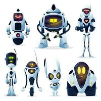 Robots cartoon characters, android and cyborgs vector