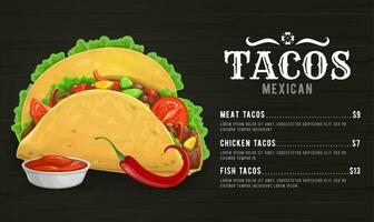 Taco menu template of Mexican cuisine restaurant vector