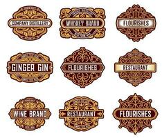 Alcohol drinks retro label floral embellishments vector