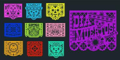 Papel picado, Mexican paper banners pecked flags vector