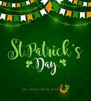 St Patrick day, golden horseshoe shamrock pattern vector