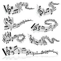 Music wave with notes and treble clef vector