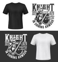 Tshirt print with knight and sword vector mockup