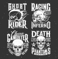 Skull emblems of racing club and biker riders gang vector