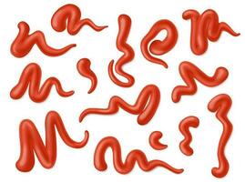 Ketchup sauce stains and splashes tomato splats vector