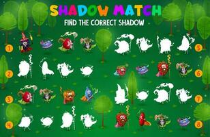 Cartoon berry wizard, find correct shadow game vector