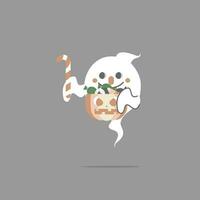 happy halloween holiday festival with ghost, candy cane and pumpkin, flat vector illustration cartoon character design