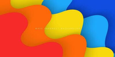 Colorful abstract wave background with blue, yellow, orange and red papercut overlap layers background. Eps10 vector