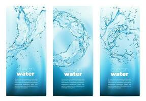 Clean water banners with blue water splashes vector