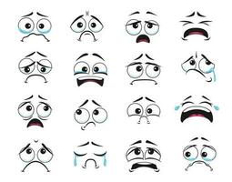 Cartoon faces with crying and weeping expression vector