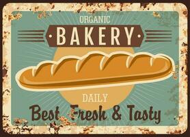 Bakery bread metal rusty plate baguette bagel vector