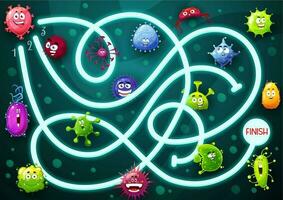 Kids game maze with microbes cartoon characters vector