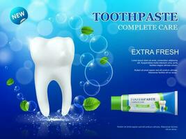 Whitening mint toothpaste and tooth, dental care vector