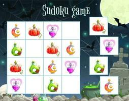 Halloween sudoku game template with witch potion vector