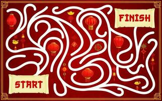 Child labyrinth game with Chinese paper lanterns vector