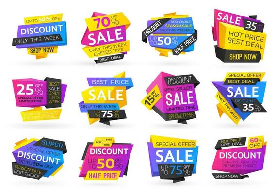 Shopping sale and price discounts badges vector