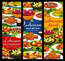 Lebanese cuisine food banners, veggie, meat dishes vector