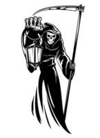Reaper with scythe and lantern, grim death print vector