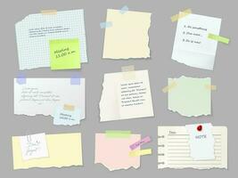 Notes, memo paper sheets on adhesive tape vector