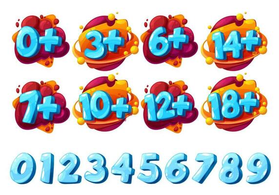 Age limit, content rating cartoon signs and icons