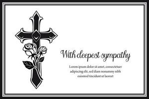 funeral tarjeta con gótico medieval cruzar y rosas vector