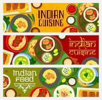 Indian cuisine food banners, spice dishes, dessert vector