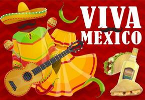 Viva Mexico holiday food, Mexican fiesta clothes vector