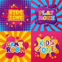 Kid zone, playroom, child game room area posters vector