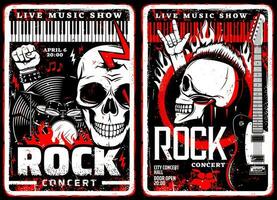 Rock music concert grunge posters, metal festival vector