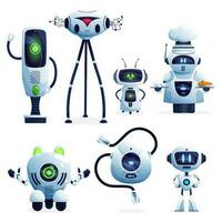 Ai robot, white robotic machine cartoon characters vector