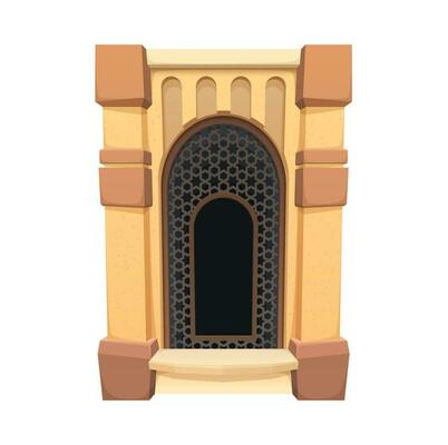 Cartoon arabic medieval window of castle, arch