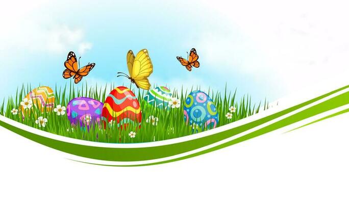 Easter eggs on green grass isolated vector wave