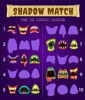 Shadow match game, find correct puzzle, kid riddle vector