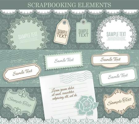 Scrapbooking elements, vector paper stickers set
